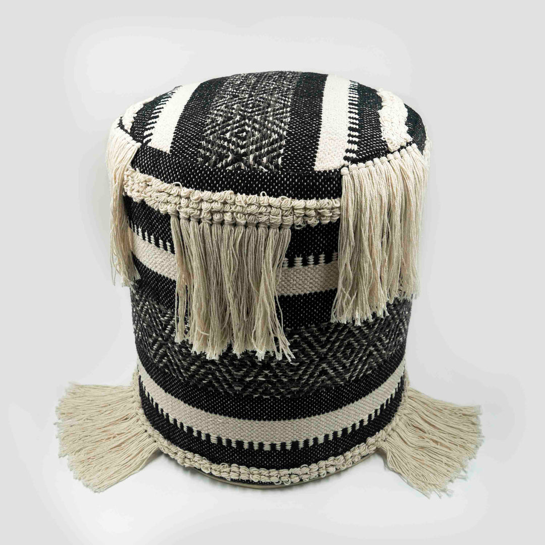 Cotton Pouffe with Fringes