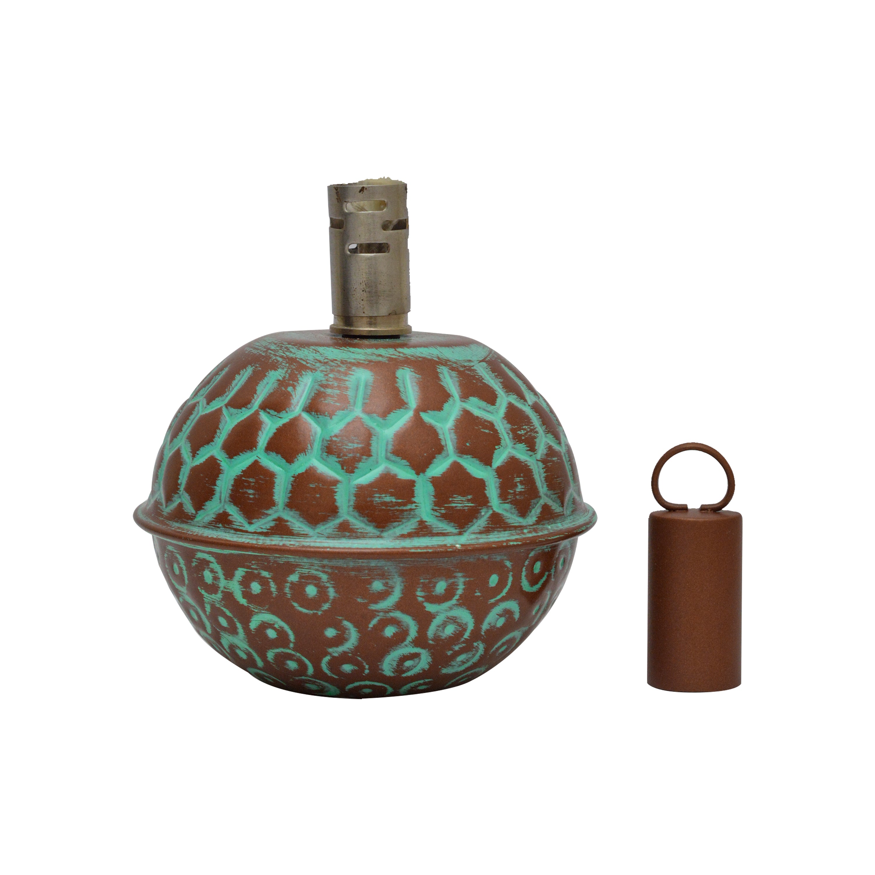 Round Ball Table Garden Torch - Copper and green