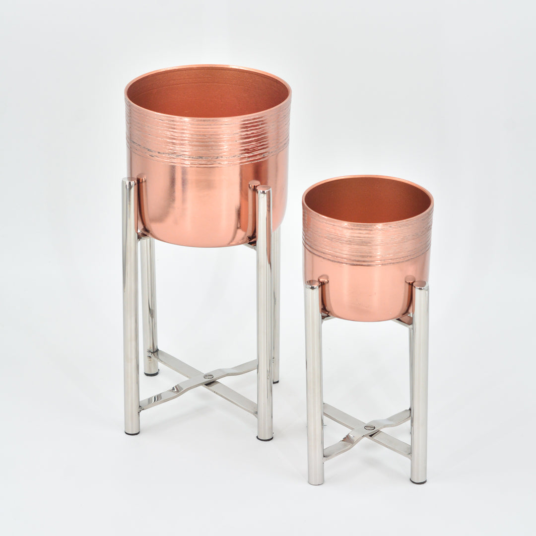 Copper Finish Planter with Steel Stand - Large