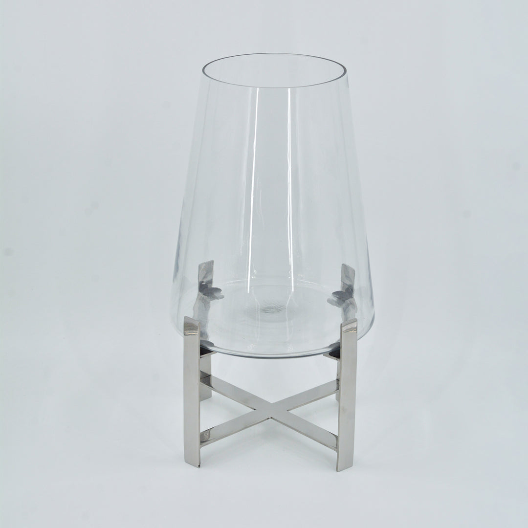 Glass Hurricane on Steel Stand - Large
