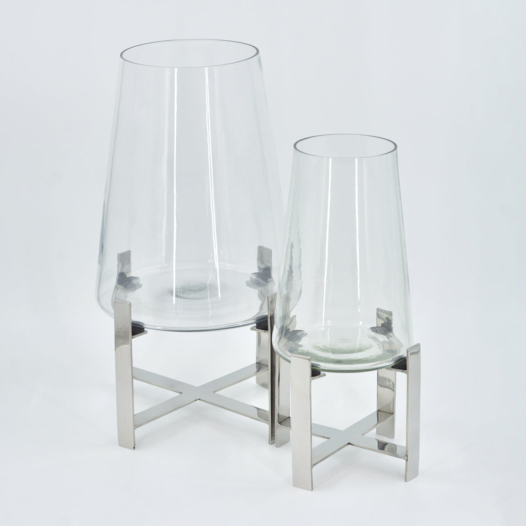 Glass Hurricane on Steel Stand - Large