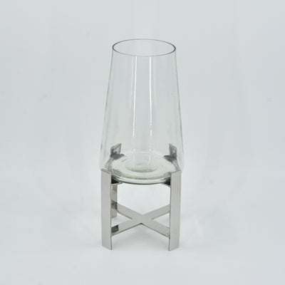 Glass Hurricane on Steel Stand - Small