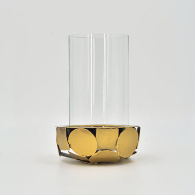 Glass Hurricane on a Designed Bowl - Tea Light Gold