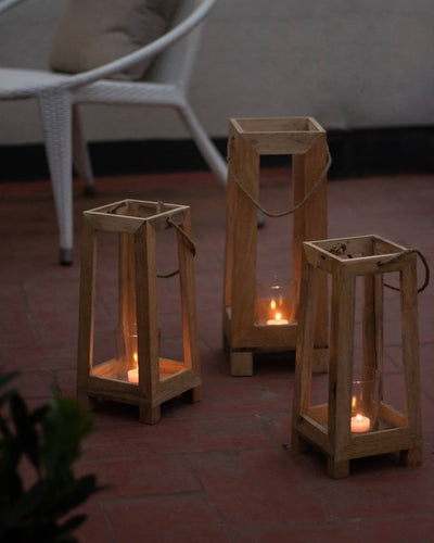 Wooden lantern with glass holder